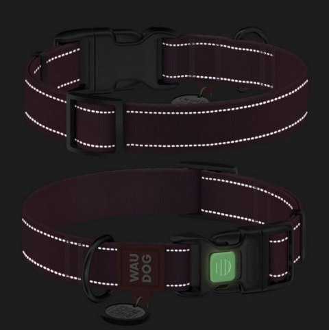 Collar WauDog Nylon Mono Obroża nylonowa odblaskowa z QR-paszportem, plastikowy fastex, L 25mm/33-49cm niebieska