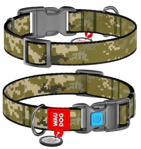 Collar WauDog Nylon Obroża nylonowa z QR-paszportem, plastikowy fastex, wzór MILITARY, L 25mm/33-49cm