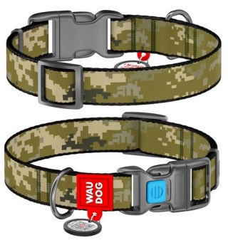 Collar WauDog Nylon Obroża nylonowa z QR-paszportem, plastikowy fastex, wzór MILITARY, S 15mm/25-35cm