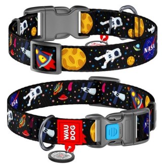 Collar WauDog Nylon Obroża nylonowa z QR-paszportem, plastikowy fastex, wzór NASA, 25mm/37-58cm