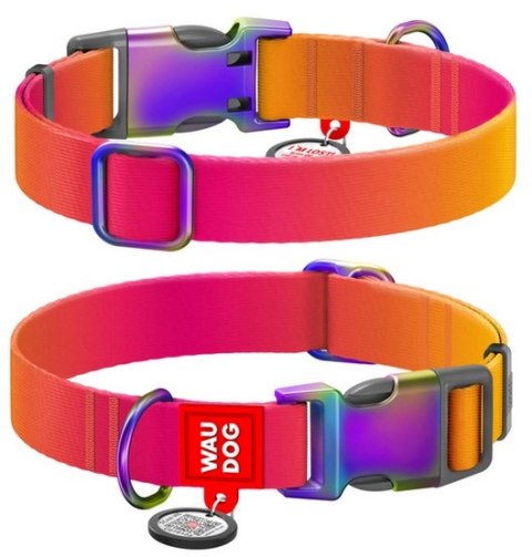 Collar WauDog Recycled Obroża nylonowa z QR-paszportem, gradient M 20mm x 28-40cm pomarańczowy