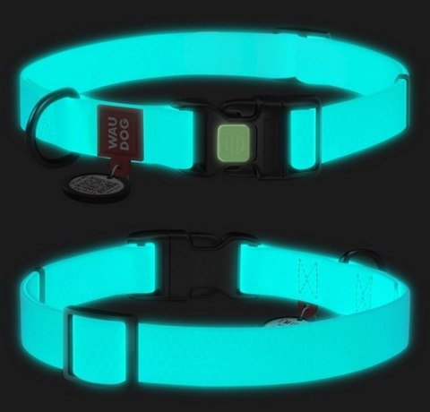 Collar WauDog Waterproof Obroża wodoodporna z QR-paszportem, akumulująca światło, plastikowy fastex, 25mm/34-49cm