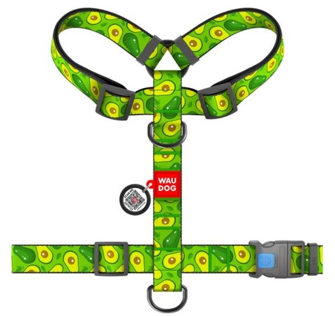 Collar WauDog Nylon Szelki nylonowe anatomiczne w kształcie litery H, z QR-paszportem, plastikowy fastex, wzór AWOKADO, rozmiar 