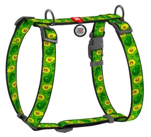 Collar WauDog Nylon Szelki nylonowe anatomiczne w kształcie litery H, z QR-paszportem, plastikowy fastex, wzór AWOKADO, rozmiar 