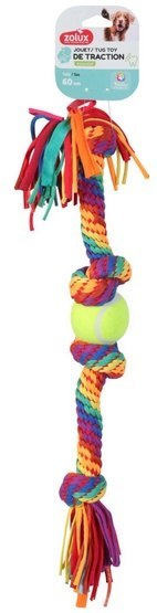 Zolux Zabawka dla psa szarpak sznur z piłką tenisową Rainbow 60cm